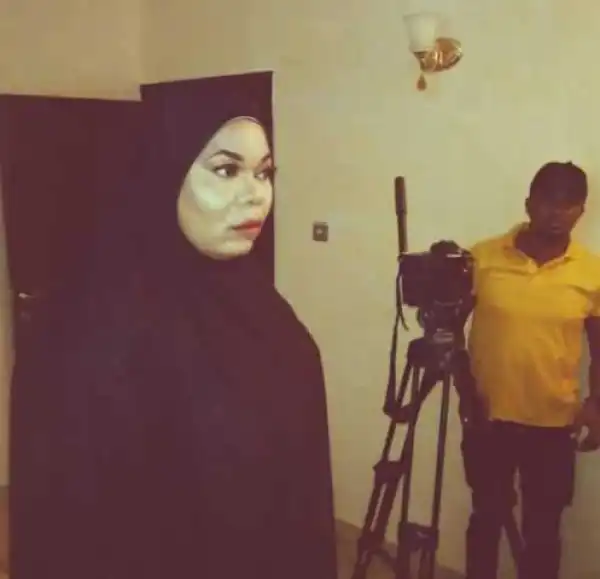 Actress Chinyere Wilfred in hijab on set of a movie (photos)